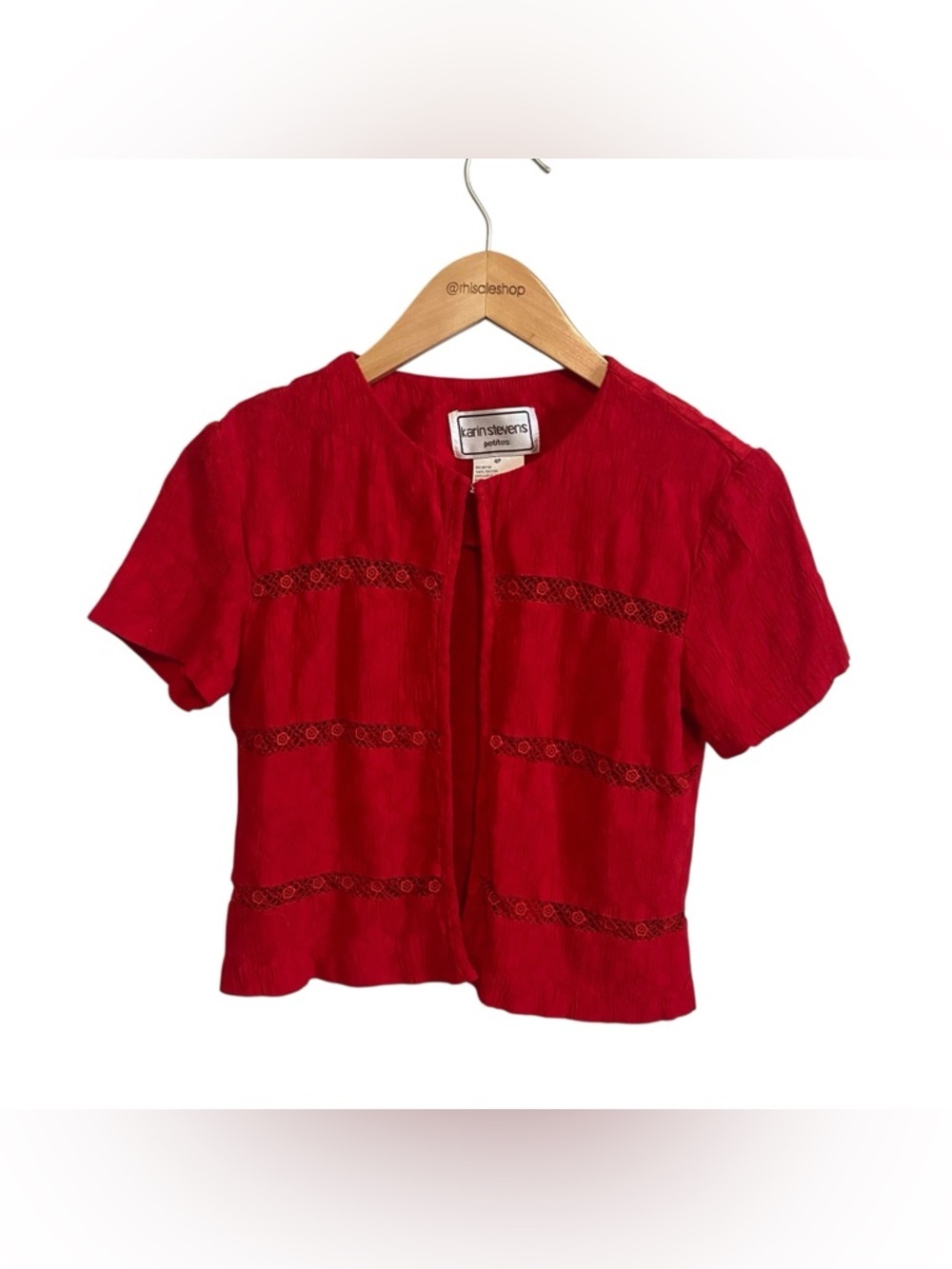 Vintage Cherry Red Rosette Coquette Short Sleeve Open Shrug Blouse Size 4P